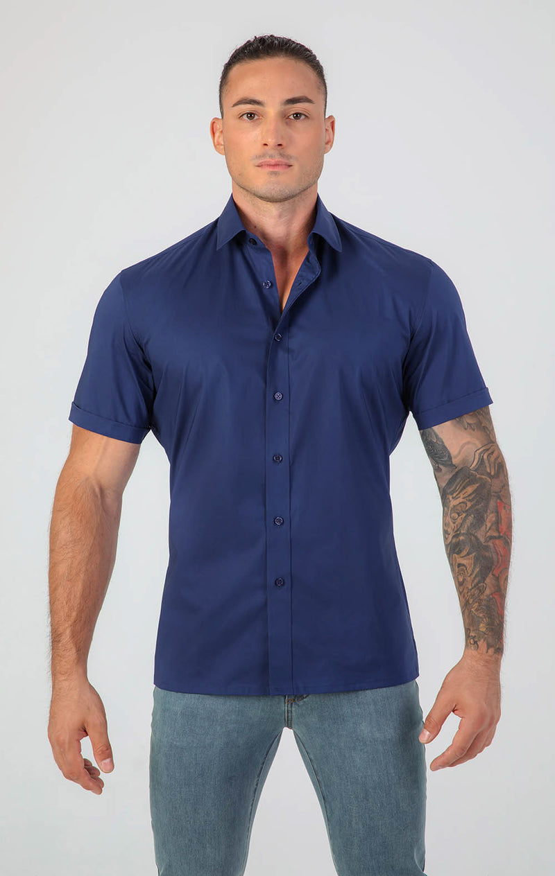 VFIT5 Short Sleeve Cotton Shirts : Dark Blue