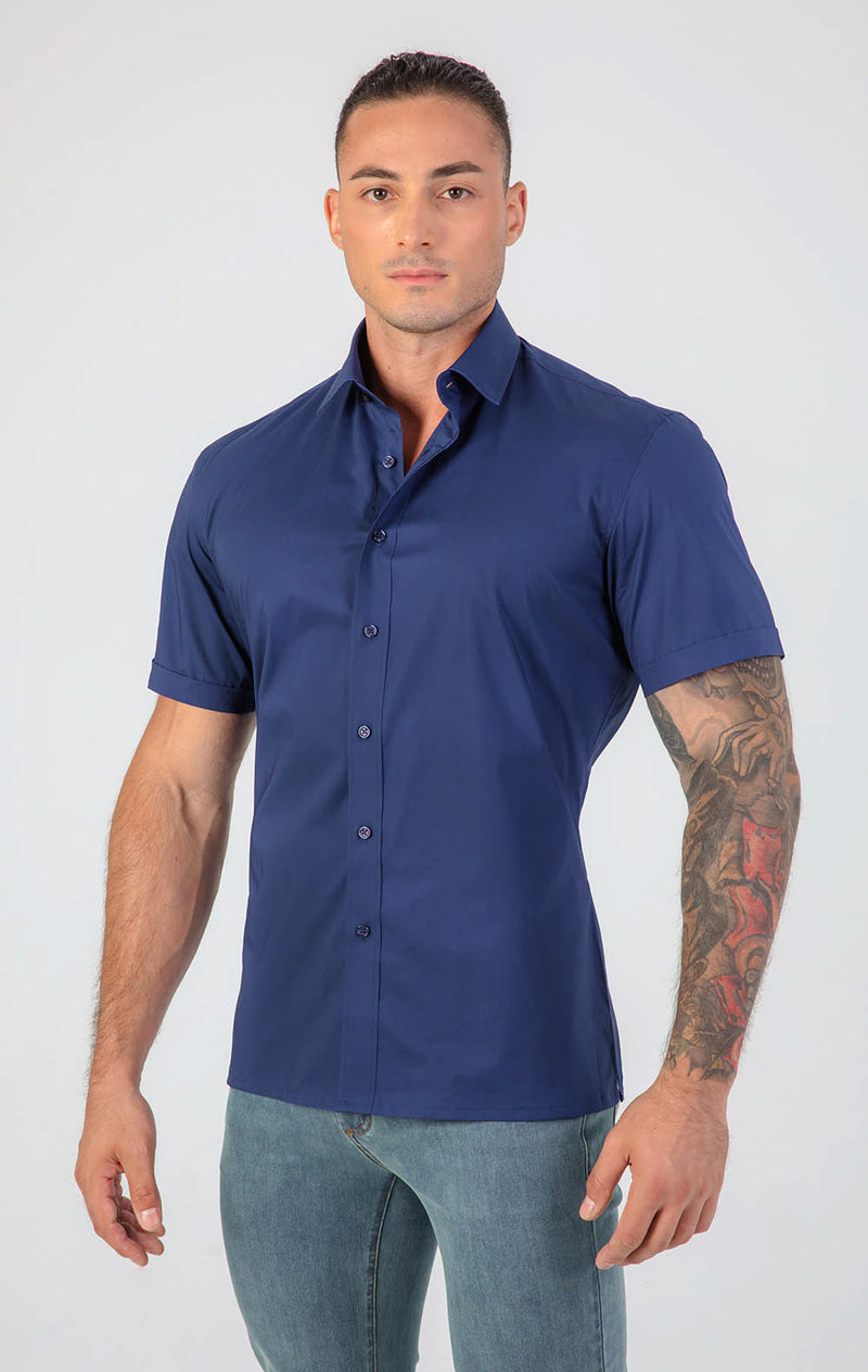 VFIT5 Short Sleeve Cotton Shirts : Dark Blue